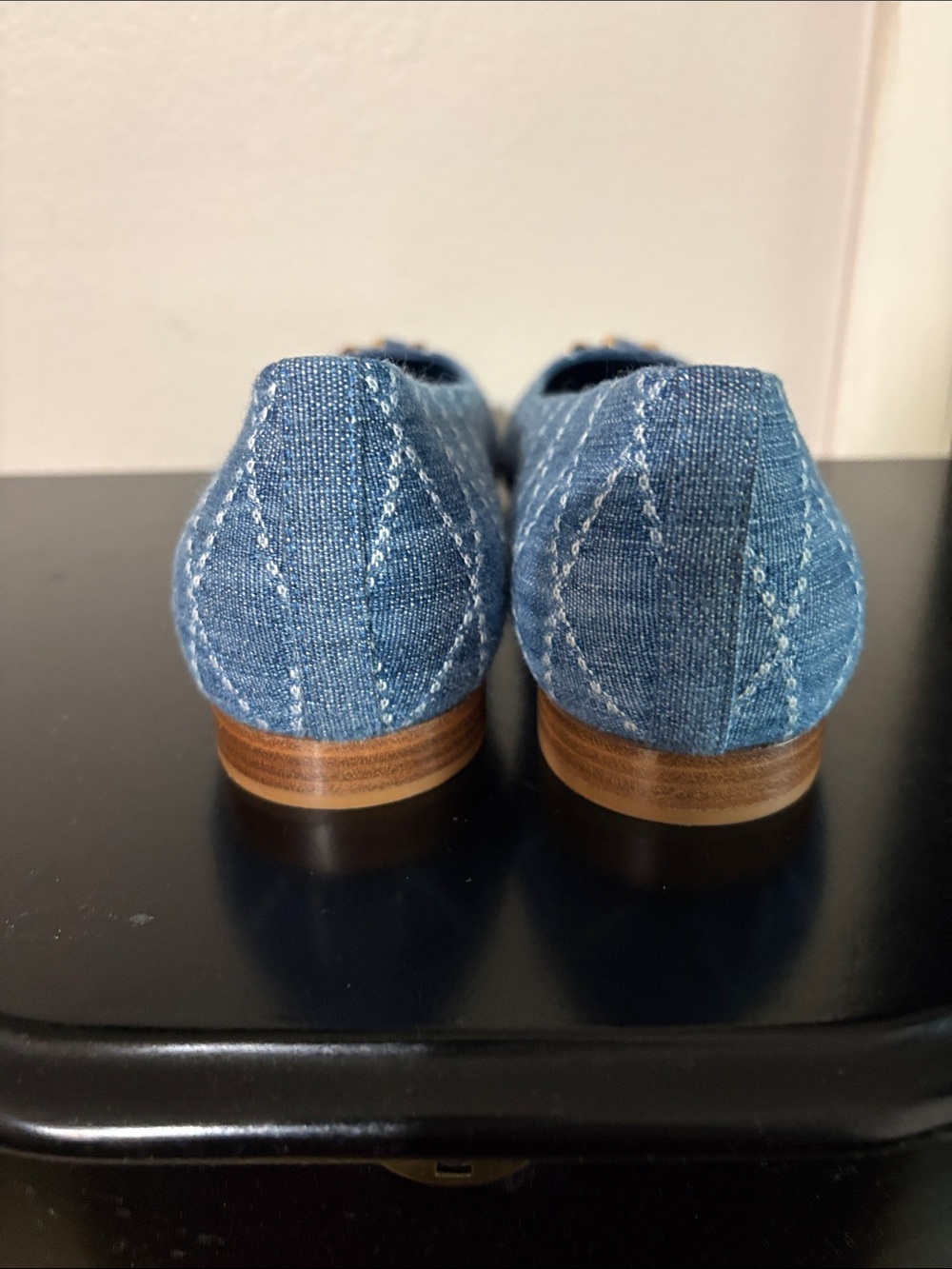Louis Vuitton Denim Quilted Navy Ballet Flats with LV Plaque - Picture 3 of 11